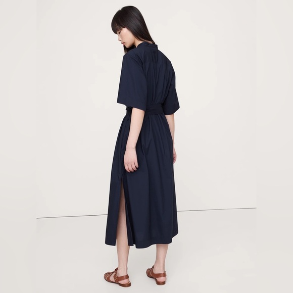 Banana Republic stylish cotton poplin Navy Belted Midi Dress - Picture 2 of 5